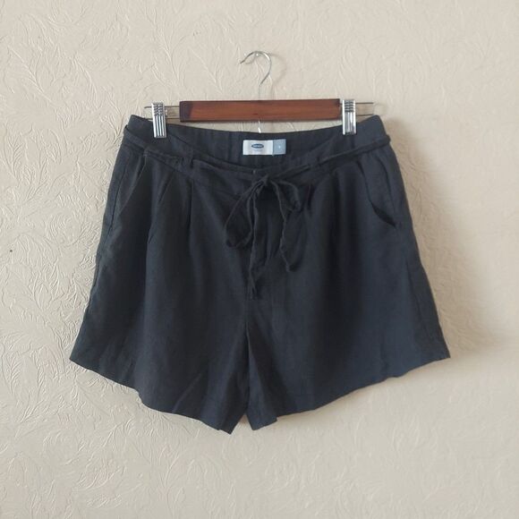 Old Navy Grey Linen Blend Pleated Tie Waist Shorts Sz 4 - Picture 1 of 9